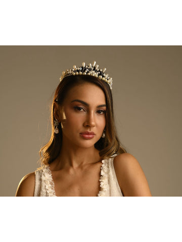 Tiara Coroa De Pérolas Noiva Debutante Princesa Grinalda